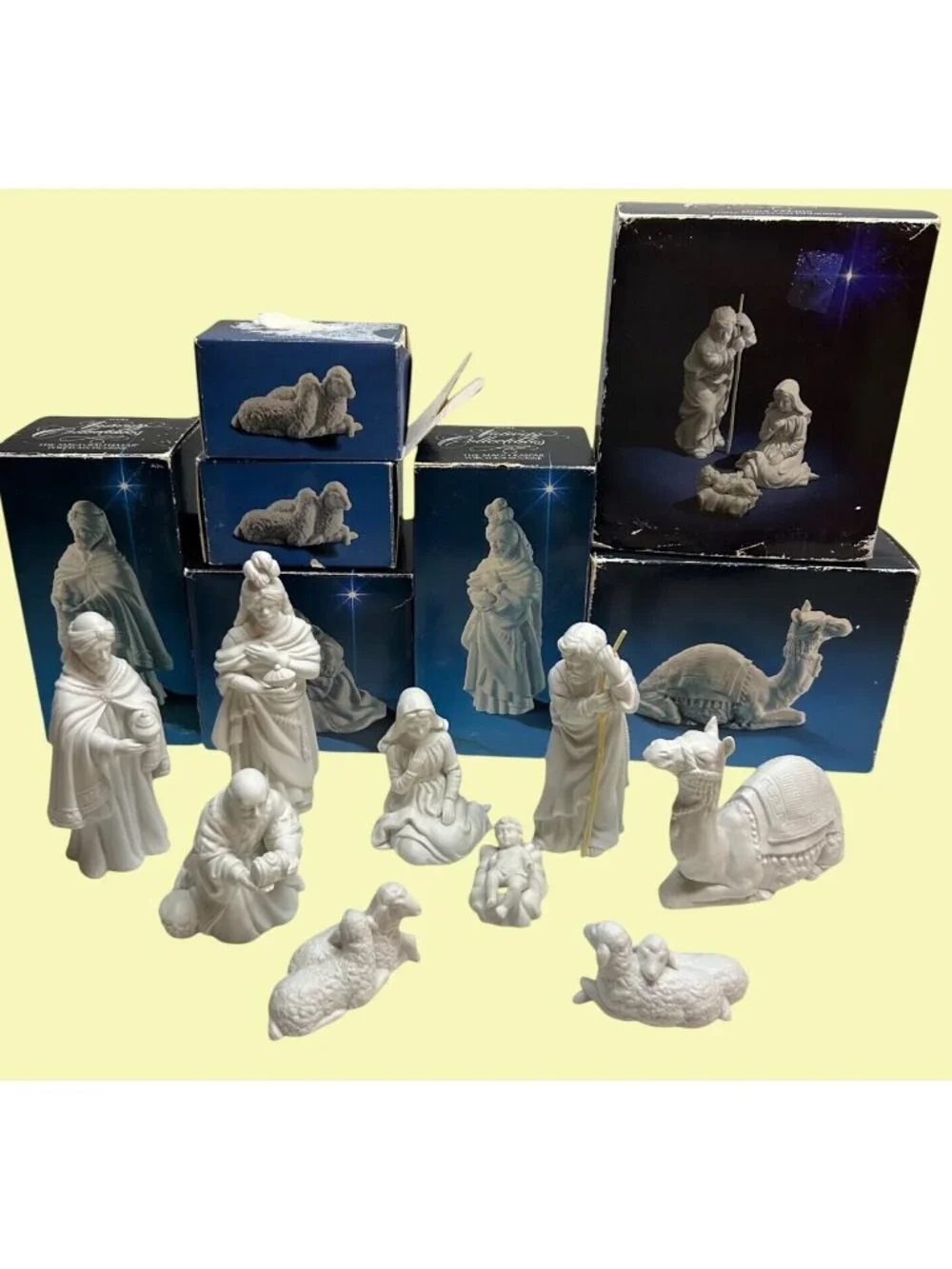 Vintage AVON Christmas Nativity 9 pc Set Holy Family Wisemen Camel Sheep